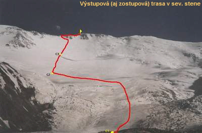 Vstupov (aj zostupov) trasa v sev. stene